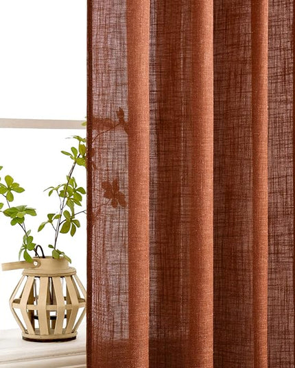 MIULEE Burnt Orange Linen Curtains 96 Inch Long for Bedroom Living Room, Soft Thick Linen Textured Window Drapes Terracotta Rust Boho Fall Decor Semi Sheer Light Filtering Back Tab 2 Panels