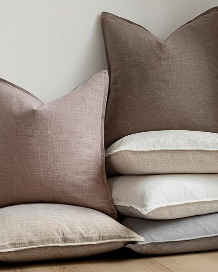 Foindtower Set of 2, Decorative Linen Soild Throw Pillow Covers Soft Accent Euro Cushion Case Boho Farmhouse Pillowcase for Chair Couch Sofa Bedroom Living Room Home Decor 18 x 18 Inch Dusty Pink