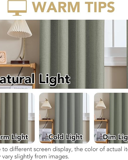 H.VERSAILTEX Linen Curtains 100% Blackout Curtains for Bedroom 45 inch Long Full Light Blocking Nature Linen Blended Window Curtains for Living Room Nickel Grommet (2 Panels, Heathered Dried Sage)