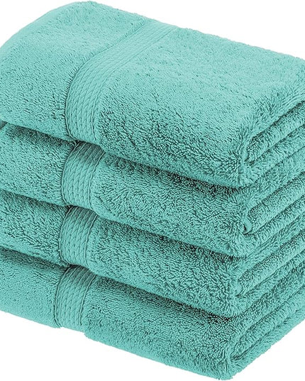 Superior Egyptian Cotton Pile Hand Towel Set of 4, Ultra Soft Luxury Towels, Thick Plush Essentials, Absorbent Heavyweight, Guest Bath, Hotel, Spa, Home Bathroom, Shower Basics, Turquoise