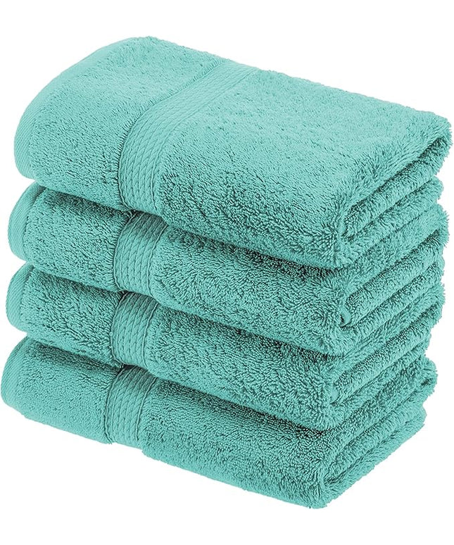 Superior Egyptian Cotton Pile Hand Towel Set of 4, Ultra Soft Luxury Towels, Thick Plush Essentials, Absorbent Heavyweight, Guest Bath, Hotel, Spa, Home Bathroom, Shower Basics, Turquoise
