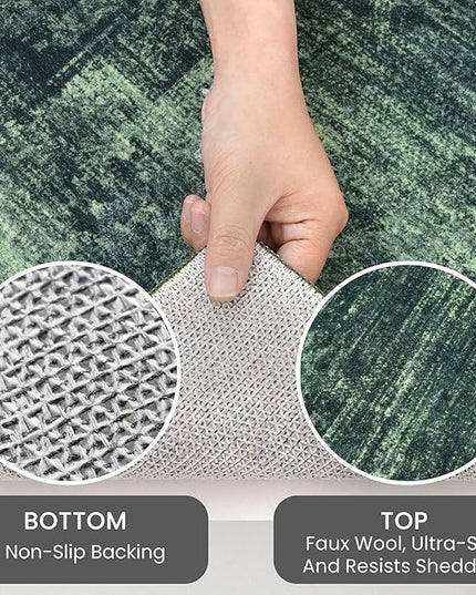 IOHOUZE Abstract Runner Rug 3x18 Ft Washable Runners for Hallways, Non Slip Kitchen Runner Printed Faux Wool Entryway Runner Indoor, Modern Abstract Floor Carpet for Hall Stair, Dark Green