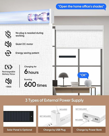 Kincmo Motorized Blinds with Remote,100% Blackout Motorized Roller Shades Work with Apple Homekit,Alexa,Google, Custom Electric Blinds with App,Voice Control (Classic White)