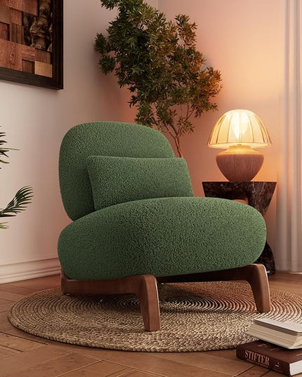 Morden Fort Modern Accent Chairs Set of 2, Sturdy Tilted Wood Legs with Thick Cushion Comfy Lumbar Pillow Armless Reading Chairs for Living Room Lounge Bedroom - Forest Green