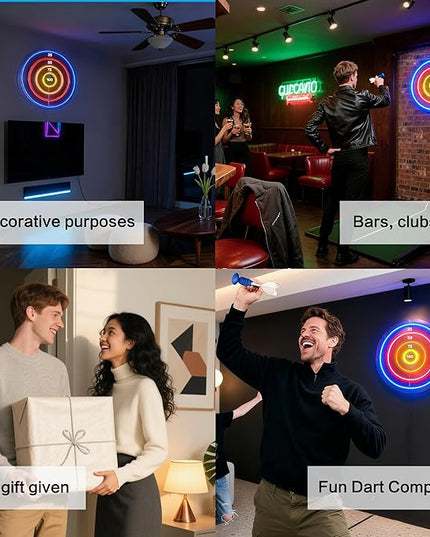 Dartboard Neon Sign for Wall Decor - Stylish LED Light & Playable Dartboard Combo with 10 Suction Cup Darts for Game Rooms, Bars, Man Caves, Home Theaters