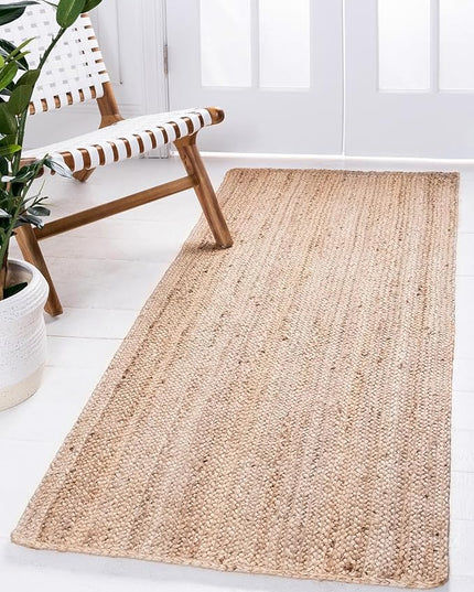 FRELISH DECOR Handwoven Jute Kitchen/Hallway Runner - Natural Rustic Vintage Braided Reversible Area Rug - Eco Friendly Rug for Bedroom - Kitchen - Living Room - Farmhouse (2'x8' - Natural)