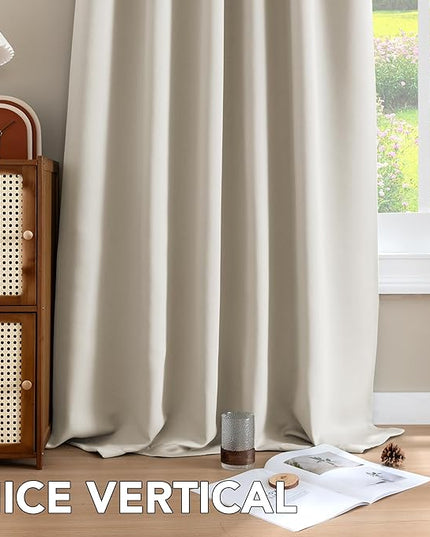H.VERSAILTEX Light Reducing Curtains Thermal Insulated Window Treatment Panels Room Darkening Privacy Assured Drapes for Living Room Back Tab/Rod Pocket Bedroom Drapes 2 Panels, Ivory - 52 x 96 Inch
