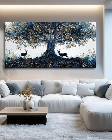XIGUANGART Large Wall Art for Living Room Inspiration Farmhouse Elk Paintings Tree of Life Canvas Art Prints Pictures Modern Abstract Artwork Wall Decor Bedroom Home Office Posters Decoration 30"X60"