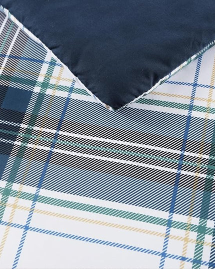 MaiRêve Full Size Plaid Comforter Set Blue White, Classic 7 Pieces Farmhouse Bedding Set, All Season Lightweight Bed in A Bag with Sheets, Pillowcases & Shams