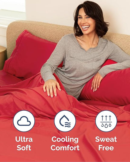 Cal King Size 4 Piece Sheet Set - Comfy Breathable & Cooling Bed Sheets Set - Hotel Luxury Bedding for Women, Men, Kids, Teens, Boys & Girls - Deep Pockets, Ultra-Soft, Wrinkle Free - Oeko-Tex - Red