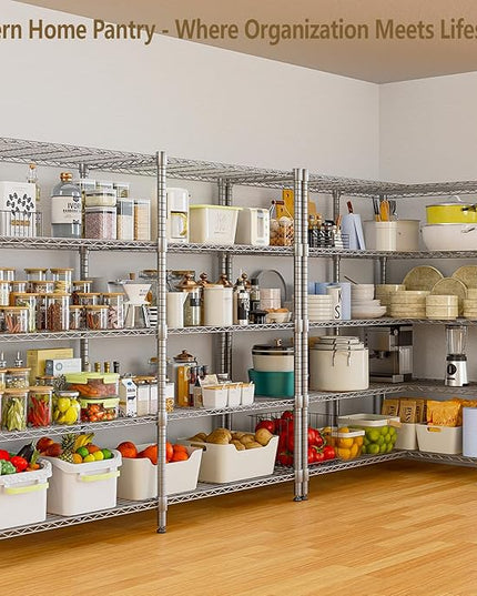Himimi Storage Shelves-5 Tier Heavy Duty Wire Shelving Unit with Leveling Feet, 1500LBS Adjustable Metal Shelves Organizer for Kitchen Garage Pantry Laundry, 60" W*14" D*72" H, Silver