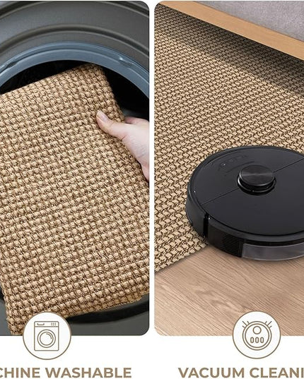 KOZYFLY Extra Long Runners for Hallways 2.6x16 ft Washable Kitchen Runner Non Slip Rubber Backed Hallway Rug Cotton Entryway Runner Rug Floor Carpet for Indoor Hall, Kitchen, Stair, Tan/Orange/Brown