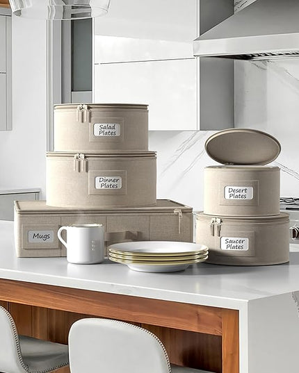 Sorbus China Storage Containers Hard Shell - Glass & Dish Storage Containers for Transport, Moving, Party - 5 Pc. Stackable Plate Storage Set for Dinnerware, Mugs, Cups - Felt Plate Protector included