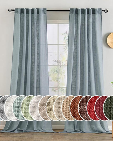 MIULEE Dusty Blue Linen Curtains 108 Inches Long 2 Panels for Bedroom Living Room, Soft Thick Linen Textured Window Drapes Semi Sheer Light Filtering Back Tab Rod Pocket Light Blue Decor