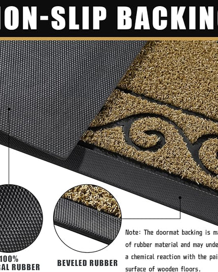 Yimobra Welcome Mats for Front Door 29.5x17, Heavy Duty Waterproof Outdoor Door Mat Outside Entrance, Non-Slip Low Profile Indoor Entryway Mat for Garage Patio, Beige Brown