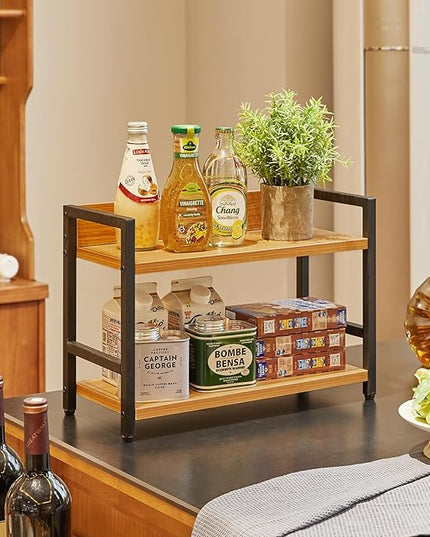 IBUYKE 2-Tier Spice Rack Industrial Counter Shelf Desktop Storage Organizer Standing Seasoning Rack for Countertop Kitchen Office Living Room Desktop Nature,UTLJ002N