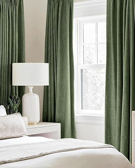 MIULEE 100% Blackout Linen Textured Curtains for Bedroom Solid Thermal Insulated Olive Green Grommet Room Darkening Curtains & Drapes Luxury Decor for Living Room Nursery 42 x 90 Inch (2 Panels)