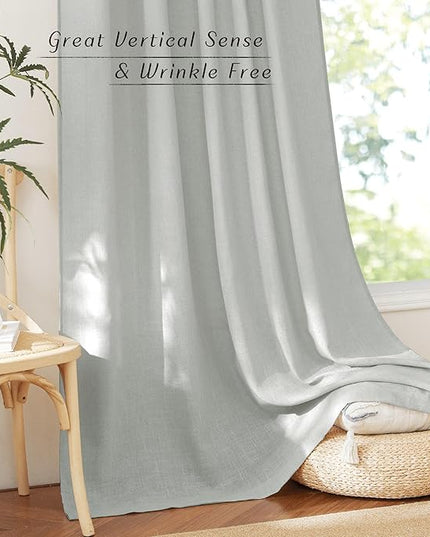 NICETOWN Linen Grey Curtains 84 inches Length 2 Panels Set, Rod Pocket & Back Tab Flax Linen Burlap Semi Sheer Eclectic Drapes Privacy with Light Filtering for Bedroom/Living Room, 52 x 84 inch