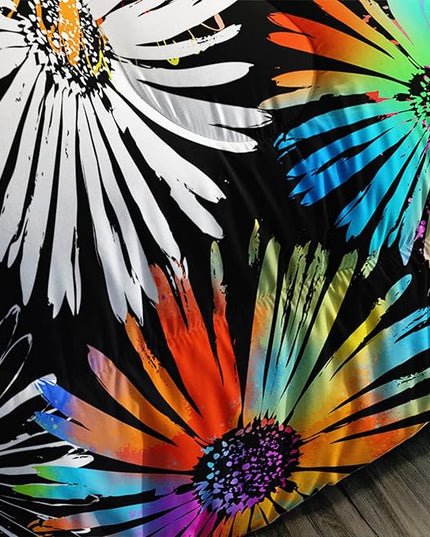 AILONEN Flowers Comforter Set Twin Size, Neon Color Tie-Dye Chrysanthemum Pattern Bedding Set Colorful Plants Theme Quilt Set Bedroom Decor 3Pcs(1 Comforter + 2 Pillowcases)