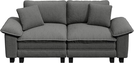 87" Cloud Modular Sectional Loveseat, 2-Seater w/Deep Seat & Removable Arms, Plush Corduroy for Small Living Room & Apartment - Gray