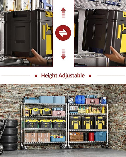 IZEUK 4-Tier Heavy Duty Metal Wire Shelving Unit, Adjustable Storage Rack Organizer for Garage, Kitchen, Office, Pantry, Warehouse (Chrome, 17.7" D x 47.2" W x 59.1" H)
