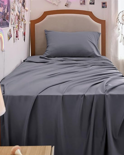 Bedsure Twin XL Sheet Set Dorm Bedding, Cooling Sheets Twin Extra Long Sheets, Rayon Derived from Bamboo, Deep Pocket Up to 16", Hotel Luxury Silky Bedding Sheets & Pillowcases, Dark Grey