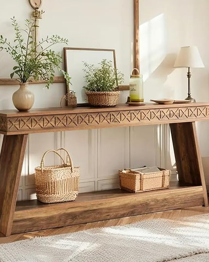 Tribesigns Farmhouse Console Table, 70.9-Inch Extra Long Entryway Table with Storage, 2-Tier Narrow Sofa Table Behind Couch, Wooden Accent Table for Living Room, Hallway, Foyer, Rustic Brown