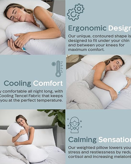 Weighted Body Pillow 8lbs - Weighted Pillow for Deeper Sleep (48” x 14”) - Cooling Body Pillows for Adults, Full Body Pillow for Adults, Side Sleeper Body Pillows with Cover (X-Large/White)