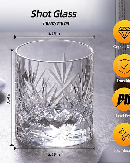 KAMMAK Crystal Whiskey Glasses Set of 2, Handcrafted 7.1oz Old Fashioned Glasses Stemless, Luxury Cocktail Glasses, Hand Blown Scotch Cup for Women, Men Gift for Rocks, Bourbon Barware, Bar