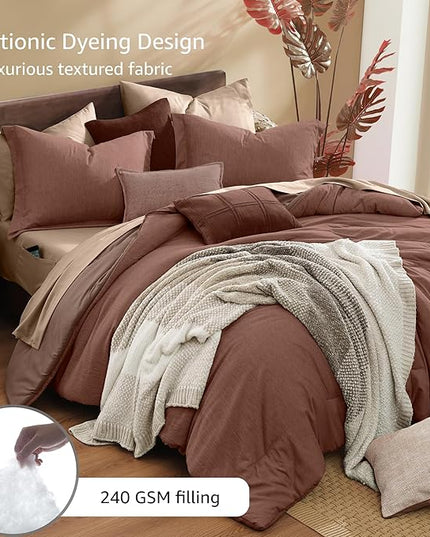 Monbix Twin XL Comforter Set Terracotta, Cationic Dyeing Bedding Set Reversible 5 Pieces, All Season Bed in a Bag with Comforter, Sheets, Pillowcase & Sham