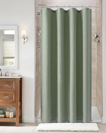 Naturoom Light Sage 48 Inch Shower Curtain - Stall Narrow Half Linen Ultra Thick Fabric Shower Curtain Set with Hooks, Boho Farmhouse Rustic RV Camper Bath Curtains for Bathroom, 48x72