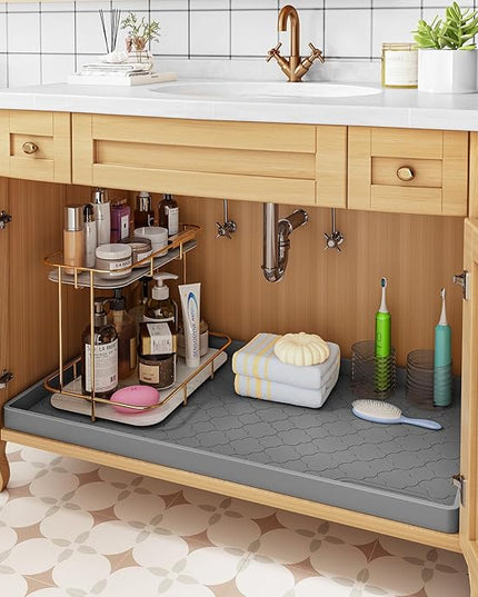 Jin&Bao Waterproof Under Sink Mat 31" x 19", Thick Silicone Mat Cabinet Protector for Kitchen and Bathroom, Shelf Liner, Home Organizer and Storage, Multipurpose Tray for Gadgets and Essentials