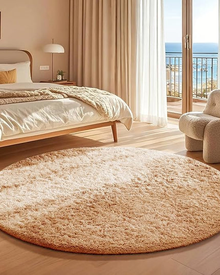 Ophanie Round Rug 4Ft Beige Circle Area Rug, Fluffy Fuzzy Small Bedroom Carpet, Plush Soft Shaggy Floor Living Room Circular Christmas Decor for Kids Boys Girls Home Aesthetic, Nursery, Classroom