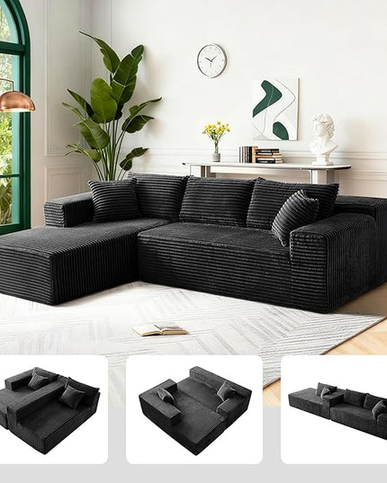 103.54'' Sectional Sofa, Flannel Fabric Fabric L Shaped Sofa, 4 Seat Modern L Shape Couch with 2 Pillows Right Hand Lounge for Living Room, Office