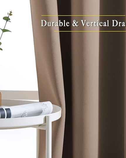 NICETOWN Light Reducing Grommet Curtains - (W52 x L108, Cappuccino, 2 Pieces) Tripe Woven Textured Soft Curtain Panels for Living Room Window Treatment Drapes