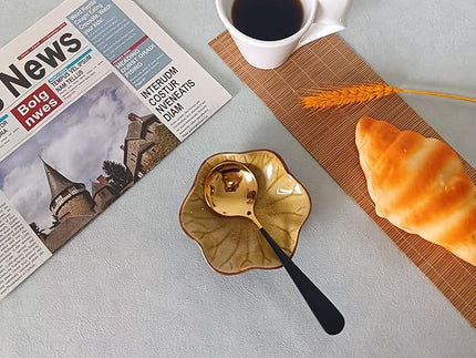 Coffee Spoon Rest for Coffee Bar Accessories, Small Spoon Rest for Coffee Station, Flower Ceramic Tea Spoon Holder for Teaspoon Rest for Tea Spoon, 1 PC (Cracks Deco, Fall Yellow)