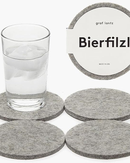 Graf Lantz - Bierfilzl Merino Wool Round Coasters Set of 4 - Granite (4" Circles) - Absorbs 30% of Weight - German Wool - Heat Resistant, Sustainable, & Reusable - Home Decor & Coffee Table Decor