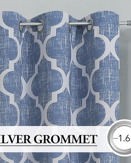 Beauoop 100% Blackout Curtains 72 Inches Long 2 Panels for Bedroom Living Room Blue Moroccan Geo Room Darkening Thermal Insulated Soundproof Grommet Top Window Treatments Drapes, 50x72 Set of 2