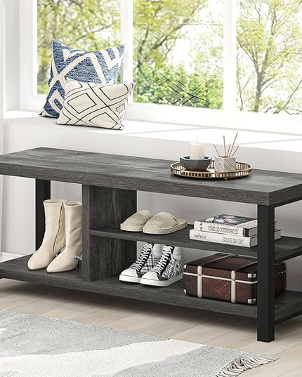 EXCEFUR Industrial Entryway Bench, Rustic Indoor Shoe Boot Storage Bench Seat for Living Room, Grey