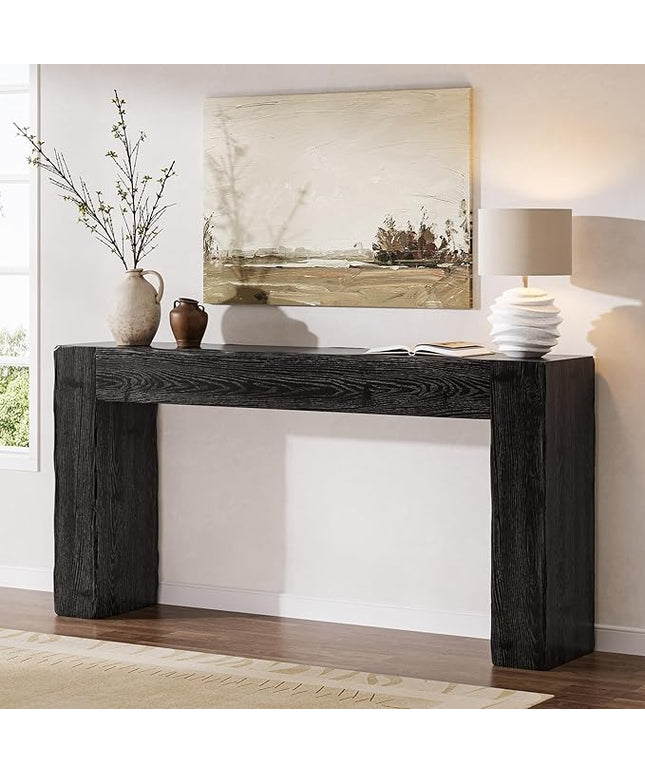 Solid Wood Console Table, 63-Inch Farmhouse Sofa Table Behind Couch for Entryway, Living Room, Foyer, Easy Assembly (Black)