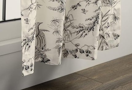 Maison d' Hermine Curtains for Living Room 100% Cotton 84 inch Length One Panel Light Filtering Toile Curtains for Bedroom Windows with Rod and Loop Pockets Drapes (Paradise Mid Night, 50" W x 84" L)