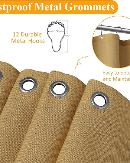 Naturoom 36 Inch Shower Curtain - Stall Narrow Half Linen Ultra Thick Fabric Shower Curtain Set with Hooks, Boho Farmhouse Rustic RV Camper Bath Curtains for Bathroom, Gold, 36x72
