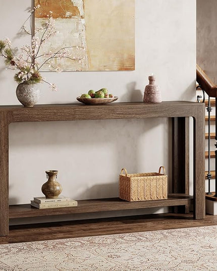 Tribesigns 63 Inch Entryway Console Table, 2-Tier Farmhouse Narrow Sofa Table Behind Couch, Accent Entrance Console Furniture for Entryway, Foyer, Hallway, Dark Brown