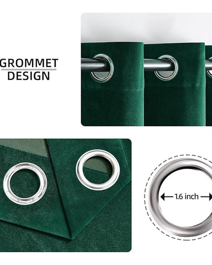 Joydeco Dark Green Velvet Curtains 90 Inches Long, Luxury Grommet Blackout Curtain 2 Panels, Thermal Insulated Privacy Room Darkening Window Drapes for Bedroom Living Room Home Theatre (52Wx90L)
