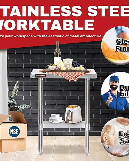 DuraSteel 30x12 Narrow Stainless Steel Table - NSF Small Food Prep Worktable - Counter Height Metal Side Station with Under Shelf - For Laundry Room, Kitchen, Outdoor Grill, Small Spaces
