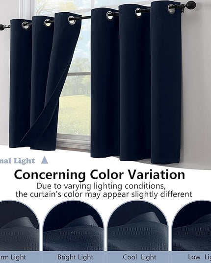 Simplebrand Navy Blue Kitchen Valances for Windows 18 Inches Long 2 Pack, Room Darkening Window Valances for Living Room, Grommet Short Straight Drape Kitchen Curtains for Bedroom Kids Room, 40Wx18L