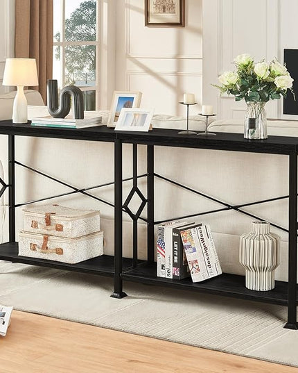 HOMISSUE Long Entryway Console Table, 70.9" Industrial Narrow Sofa Tables Behind Couch with 2 Tier Storage Shelf for Hallway, Living Room, Black
