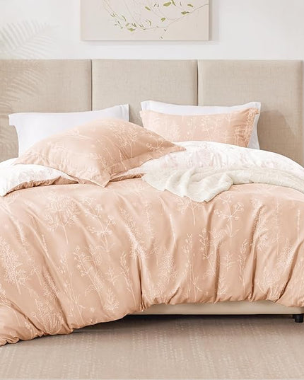 Love's cabin Pink Full Size Comforter Set - Full Comforter Set, 3 Pieces Cute Floral Bedding Sets for All Seasons,1 Soft Reversible Botanical Flowers Comforter and 2 Pillow Shams