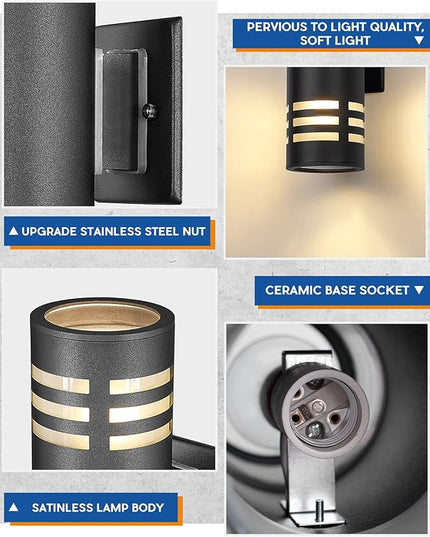 TENGXIN Outdoor Exterior Wall Light,Up and Down Cylinder Modern Porch Light,Stainless Steel 304 and Toughened Glass,Black Finished,E27,UL Listed