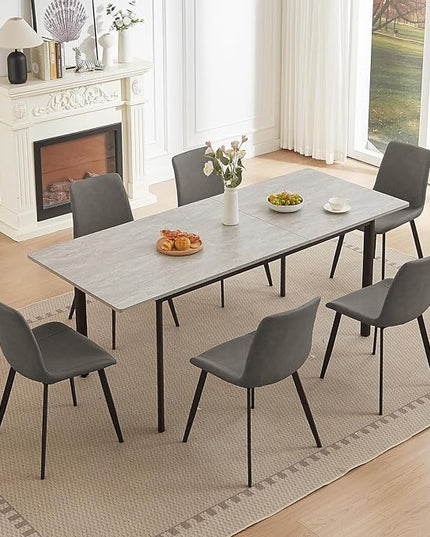 63"- 78.7" Extendable Dining Table Set for 6, Modern Kitchen Table with 6 Dining Chairs for 4-6 Person, Thickened Expandable Wooden Table with Metal Legs for Dining Room, Kitchen